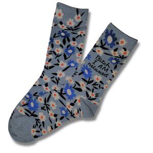 NWT ADULT HUMOR SOCKS  HEATHERED BLUE FLORAL SIZE 5-10